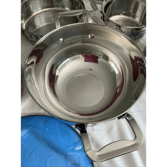 VINTAGE BLUE WILLOW 12 Pc Set Cuisine Cookware 18/10 Stainless Steel 3 Ply Base - Picture 14 of 16